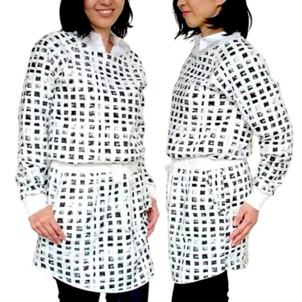 Alternative Women's Black/White Tie Waist Stowaway Tunic Sweater Dress Small